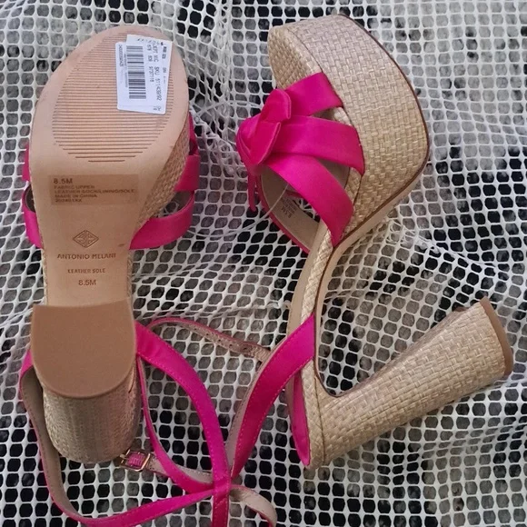 Antonio Melani Bindi Satin Bow Raffia Platform Sandals - Picture 5 of 9